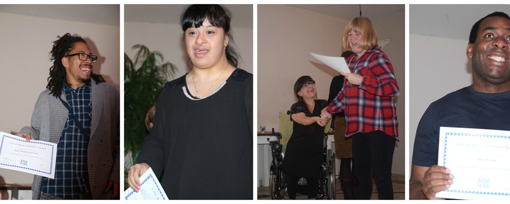 Collage of students receiving certificates