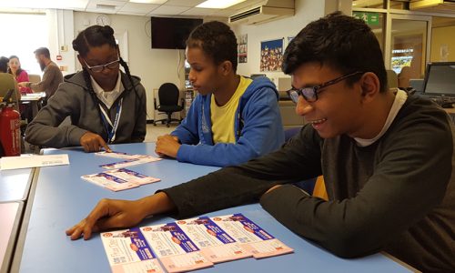 students helping with the raffle