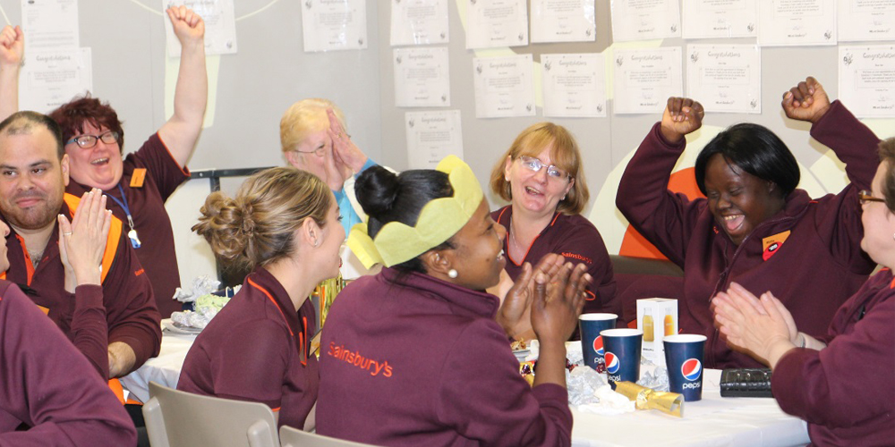 Sainsbury's staff cheering