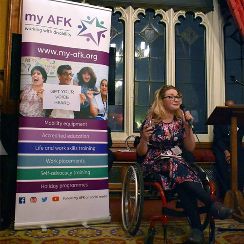 pops-4 Dr Hannah Barham-Brown speaking at a my AFK event