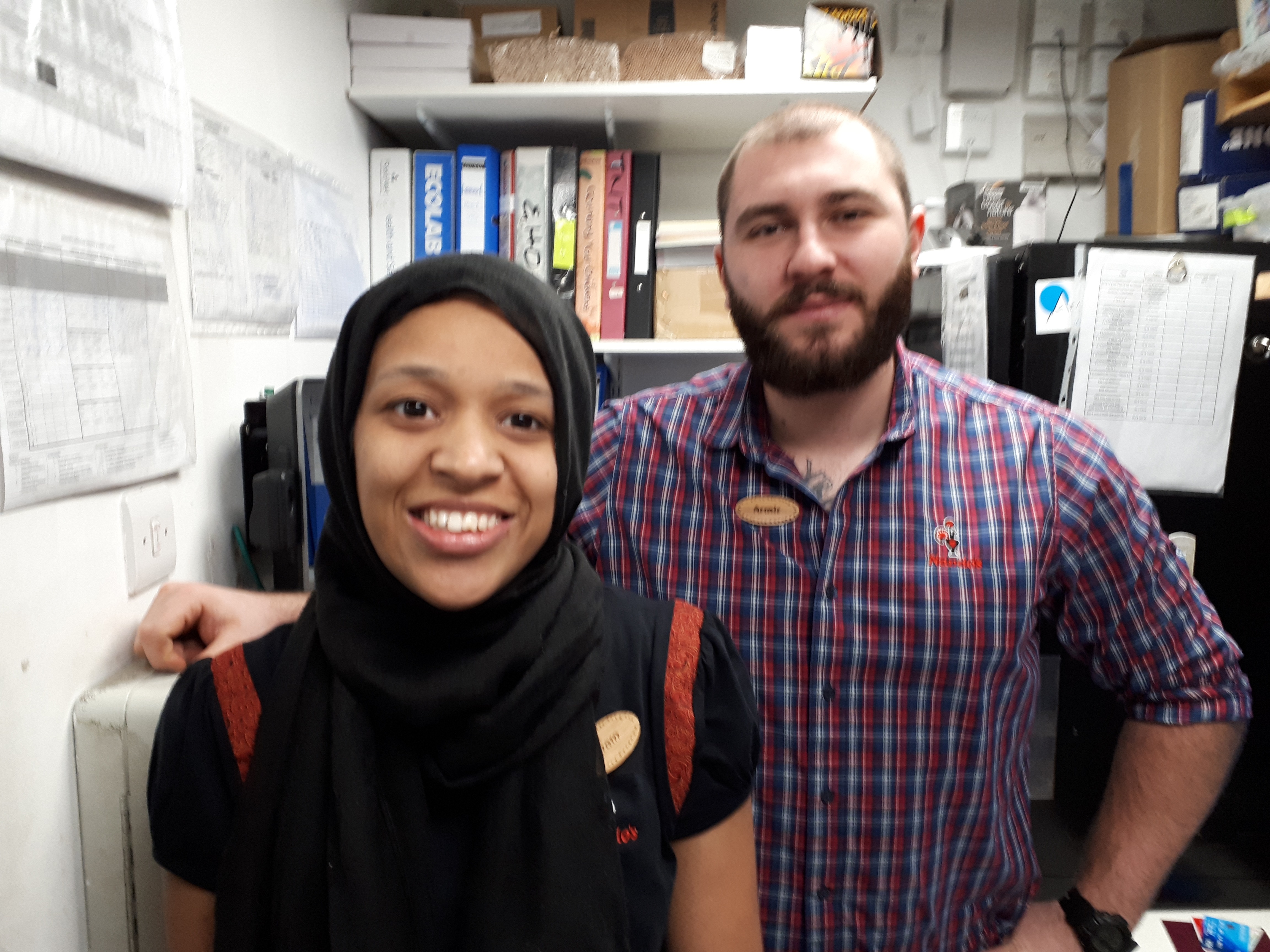 Shamsa and Armir at nandos Young woman and her manager at Nando's