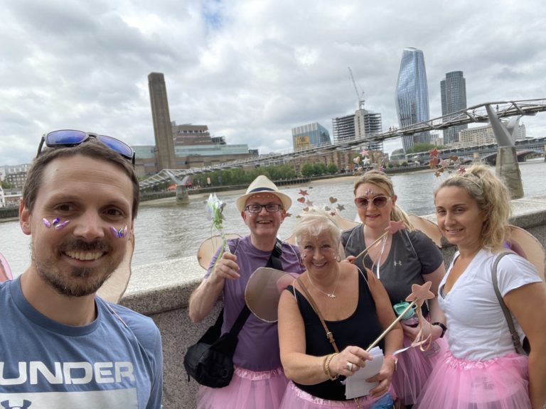 Group of toy industry members by the river Thames